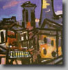 Barcelona bij nacht - Gouache - 29x38